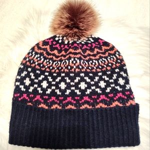 💐 EUC Cupcakes & Cashmere Fair Isle Ultra Soft Pom Pom Sweater Beanie, OSFA